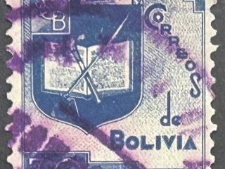 Sello Bolivia 1939 -  Escudo SEB - 50 Centavos Azul. Usado