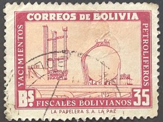 Correo Bolivia 1955 - Yacimientos Petrolíferos- 35 Bs Rojo, usado