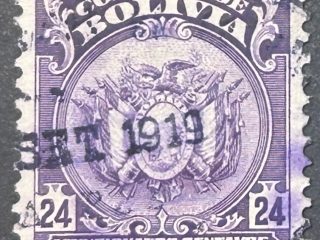 Sello Bolivia 1919 - Escudo - 24 Centavos Lila, Usado
