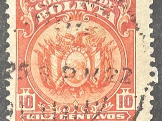 Sello Bolivia 1919 - Escudo - 10 Centavos Rojo Usado
