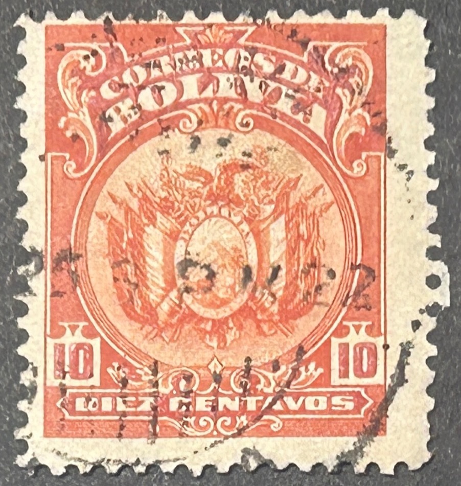 Sello Bolivia 1919 - Escudo - 10 Centavos Rojo Usado