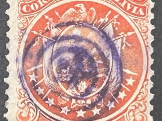 Sello Bolivia 1890 - Escudo - 50 Centavos Rojo Usado