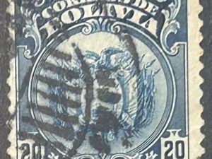 Sello Bolivia - Escudo - 20 Céntimos Azul . Usado