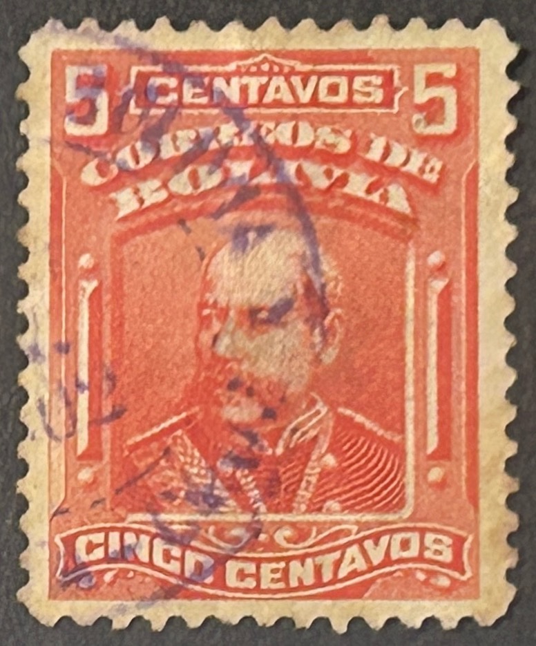 Sello Bolivia 1901 - Narciso Campero - 5 Centavos , Rojo Usado