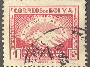 Sello Bolivia 1947 - La Paz - 1 Bs Rojo Usado