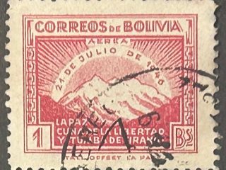 Sello Bolivia 1947 - La Paz - 1 Bs Rojo Usado