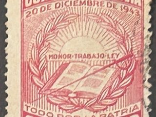 Sello Bolivia 1943 - Todo por la Patria - 90 Centavos Rojo . Usado con defecto