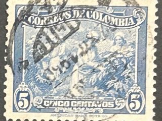 Sello Colombia 1949 - Recolección de Café - Cinco Centavos Azul. Usado