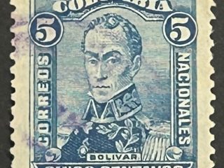 Sello Colombia 1917 - Simón Bolivar - 5 Centavos Azul Usado