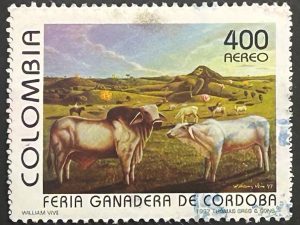 Sello Colombia 1997 - Feria Ganadera - 400 Pesos Usado, Aéreo