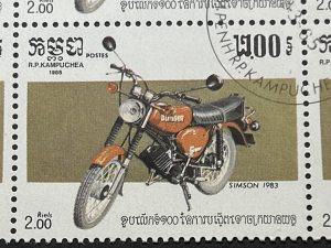 Bloque Sellos Camboya 1985 - Motocicletas: Simpson- 2,00 Riels - 10 Valores