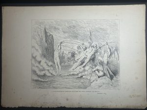 GRABADO DE GUSTAVO DORÉ DE 1900 MIDE 40 X 28cm. Y alcanzándole después… Infierno C XXI