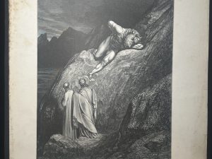 GRABADO DE GUSTAVO DORÉ DE 1900 MIDE 40 X 28cm. Y al borde de la caverna… Infierno C XII