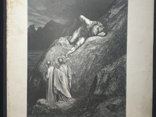 GRABADO DE GUSTAVO DORÉ DE 1900 MIDE 40 X 28cm. Y al borde de la caverna… Infierno C XII