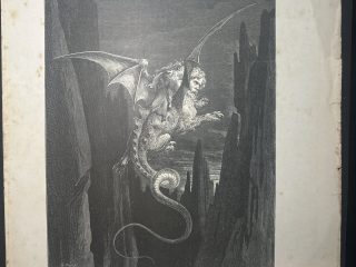 GRABADO DE GUSTAVO DORÉ DE 1900 MIDE 40 X 28cm. Intimidóme entonces más el precipicio - Infierno C XVII