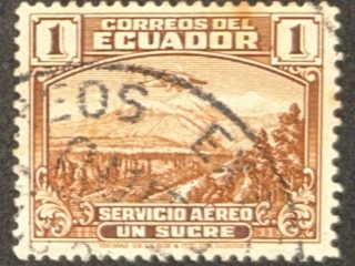 Sello Ecuador 1939 - Aeroplano sobre Chimborazo - Servicio Aéreo - 1 sucre Marrón Usado