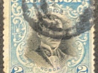 Sello Ecuador 1907  - Novoa - 2 centavos Azul y Negro - Usado