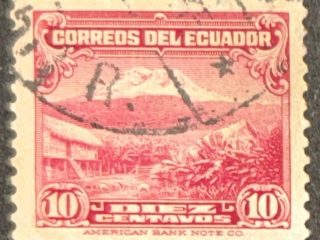 Sello Ecuador 1934 - Monte Chimbazo - Díez Centavos Rojo Usado
