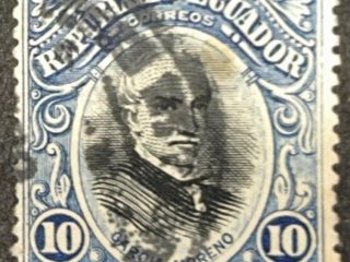 Sello Ecuador 1907 - Garcia Moreno - 10 Centavos Azul y Negro Usado