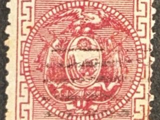 Sello Ecuador 1865 - Escudo - Un peso Rojo, usado