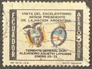 Sello Ecuador 1972 - Visita Presidente Argentino - 3 sucres Usado Aéreo