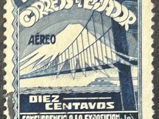 Sello Ecuador 1939 - Exposición Internacional Puerta de Oro - 10 Ctv Azul Aéreo Usado