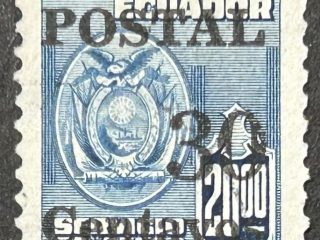 Sello Ecuador 1952 - Servicio Consular Escudo - sobreimpreso 30 Centavos Azul Usado