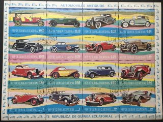 Minipliego Guinea Ecuatorial 1974 - Automoviles Antiguos- 16 Valores