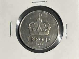 Moneda Noruega - 1 corona - 1977