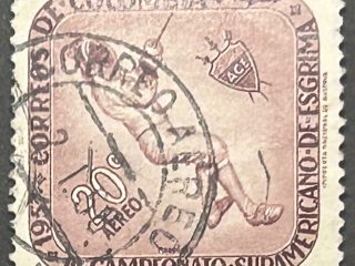 Sello Colombia 1947 - Campeonato de Esgrima - 20c Aéreo, Usado