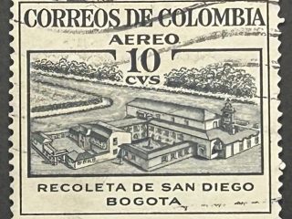 Sello Colombia 1954 - Recoleta de San Diego - 10 Cts Azul, Aéreo, Usado