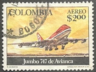 Sello Colombia 1976 - Jumbo 747 de Avianca - 2$ Aéreo Usado