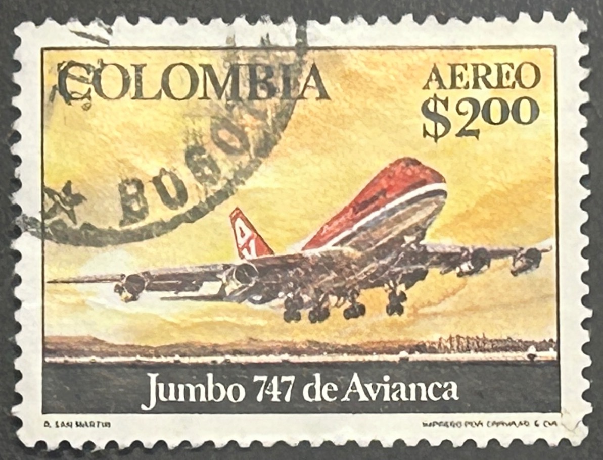 Sello Colombia 1976 - Jumbo 747 de Avianca - 2$ Aéreo Usado