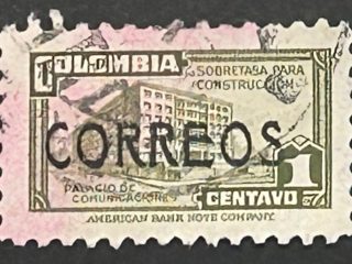 Sello Colombia 1947 - Palacio de Comunicaciones- 1 cent Verde Usado