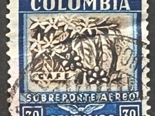 Sello Colombia 1932 - Café - Subreporte aéreo - 30 cents Azul y Negro Usado