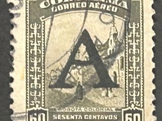 Sello Colombia 1950 - Bogotá Colonial, 60 Centavos Sobreporte A - Usado Aéreo