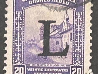 Sello Colombia 1950 - Bogotá Colonial Letra L - 20 Centésimos- Lila Usado Aéreo