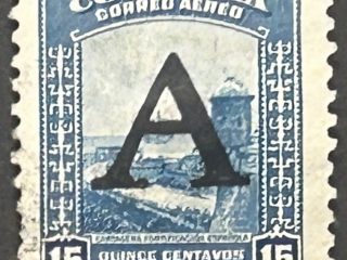 Sello Colombia 1950 - Letra A - 15 centavos Azul, usado, aéreo