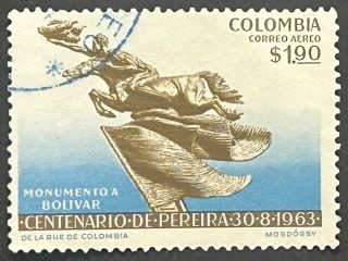 Sello Colombia 1963 - Minumentl a Bolivar -  1,90$ Usado Aéreo