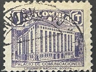 Sello Colombia 1940 - Palacio de Comunicaciones- Sobretasa - 1 c Marrón Usado