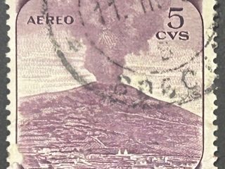 Sello Colombia 1954 - Volcán Galeras - 5 Centavos Aéreo Marrón Usado
