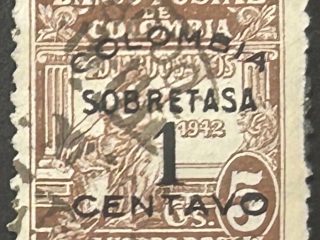 Sello Colombia - Sobretasa - 1 centavo Marrón Usado - Ahorro Postal