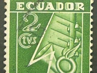 Sello Ecuador 1934 - Símbolo Telegrafo - 2 Centavos Verde Usado