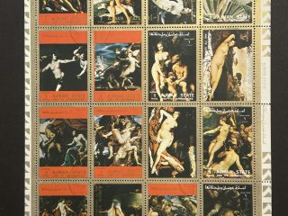 Minipliego sellos Ajman - Pinturas Desnudos Femeninos - 16 Valores