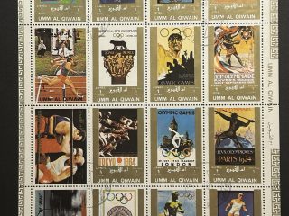 Minipliego sellos Umm al Qiwain 1973 - Historia de los Juegos Olímpicos- 16 Valores