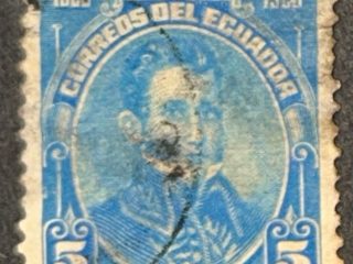 Sello Ecuador 1920 - Leon Febres Cordero - 5 Centavos Azul Usado