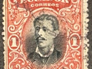 Sello Ecuador 1907 - Vicente Roca - 1 centavo - Rojo y Negro Usado
