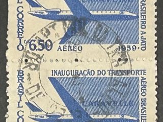 Sello Brasil 1959 - Insuguracion Transporte aéreo - 6,50 Crz Pareja - Usado Azul