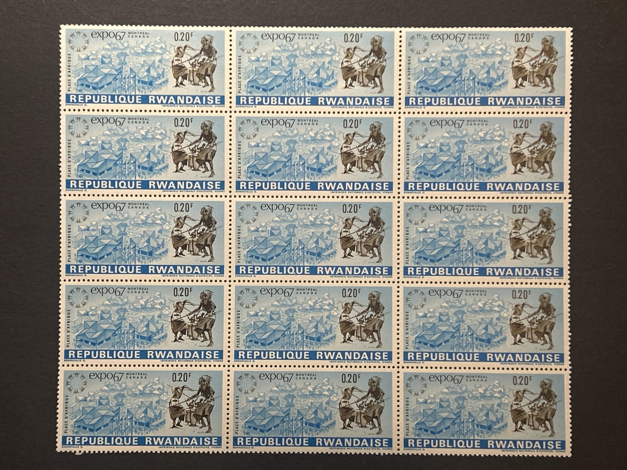 Bloque Sellos Ruanda 1967 - Expo 67 Montreal - 15 sellos de 0,20 F Nuevos