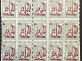 Bloque Sellos Ruanda 1976 - Juegos Olímpicos Montreal : Vela - 15 sellos de 20c Nuevos